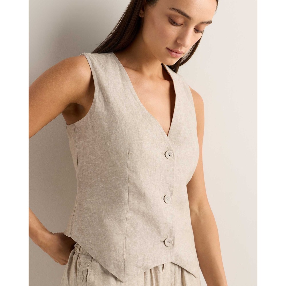 Quince European Linen Vest Light Grey Oatmeal Waistcoat XL breezy NEW minimalist
